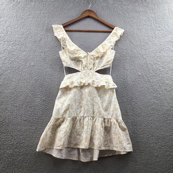 Lush Floral Print Tie Back Dress Yellow Floral S BROKEN ZIPPER - Picture 2 of 5